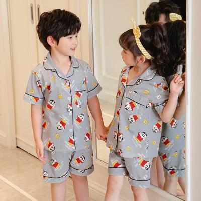 China Wholesale Kid Breathable Two Piece Pajamas Set Cotton Pajamas Cotton Nightgowns 2Pc Girl Kid Boy Lapel Neck Soft Sleepwear Kids Lounge Wear Pajamas Set for sale