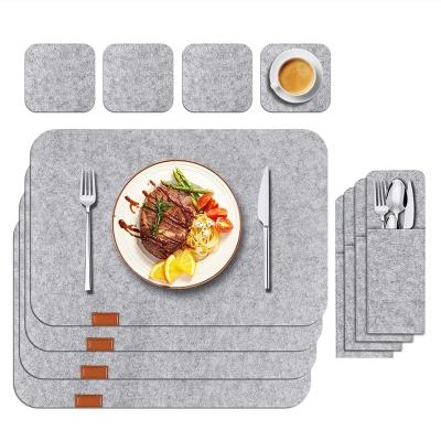 China Sustainable Premium Felt Place Mat Set 12 Pieces Washable Place Mats With Coasters And Cutlery Pockets For Canteen for sale