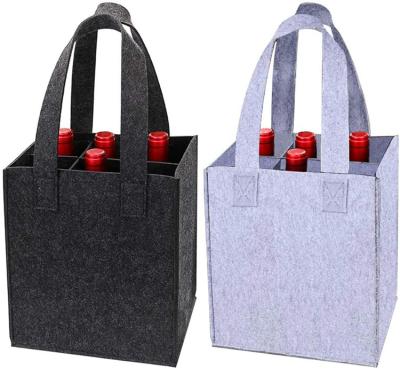 China Eco-friendly Reusable Fashion Bag Wine Rack Beer Bottle Design Felt Bottle Carrier With Washable 6 Bottle Divider Gray for sale