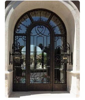 China Modern Popular Arch Top Wrought Iron Single Door With Left Hand Opening Design for sale