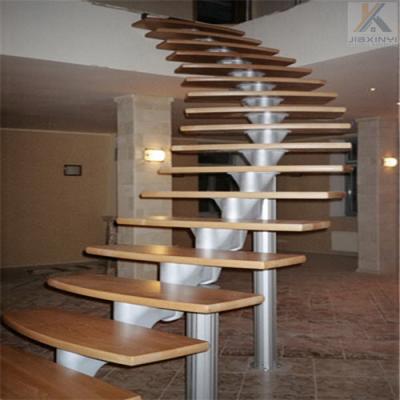 China Home House Spiral Staircase / Stairs With Simple Carbon Steel Beam Design And Wooden Treads for sale