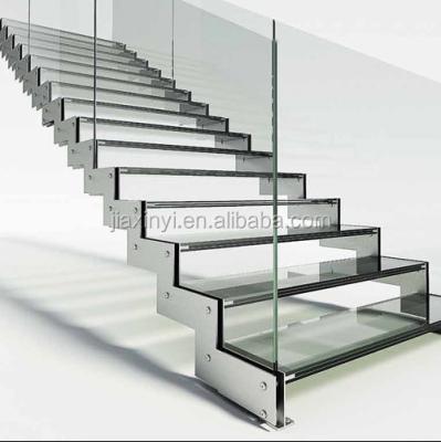 China Home House Customized Design Tempered Glass Panel Straight Stairs Design for sale