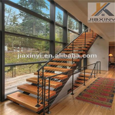 China Modern Steel Cable / Home House Wire Fencing Wooden Home Decor Stairs Straight Staircase for sale