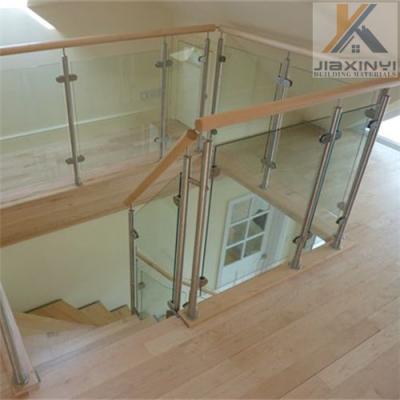 China Glass + Stainless + Tempered Glass Wood Railing with Wood Railing and Stainless Steel Baluster for Staircase for sale