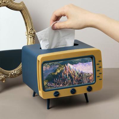 China Tissue box kitchen living room drawing paper box home decoration minimalist creative multifunctional mobile phone holder blue yellow for sale