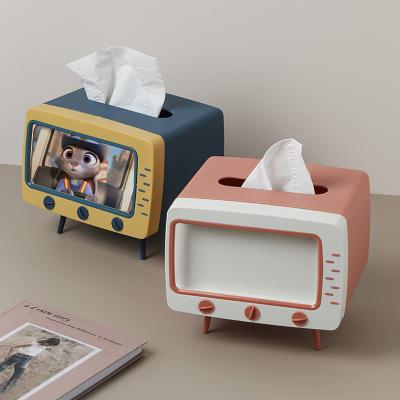 China Multifunctional creative home decoration paper box living room kitchen tissue box mobile phone holder rose white for sale