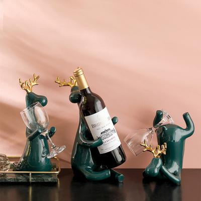 China Minimalist Ceramic Elk Wine Bottle Holder Craft Elk Wine Style Hotel Restaurant Bar Kitchen Dining Room Animal Modeling Home Decoration Art Ornament for sale