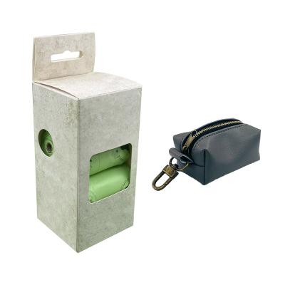 China 100% Biodegradable 8 Rolls Boxed Biodegradable Pet Poop Bag With Retro Metal Buckle Portable PU Dispenser Set Hot Sale for sale