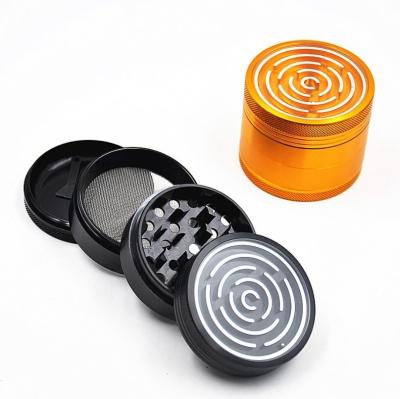 China New Design Fancy Smoke 63mm 4 Layer Aluminum Alloy Labyrinth Grinder for sale