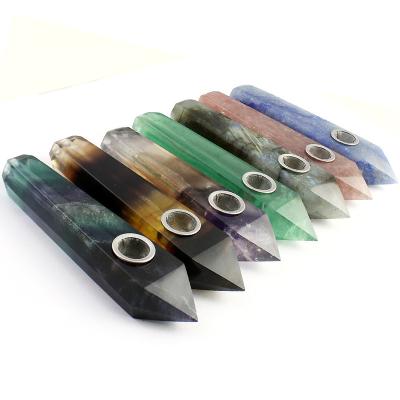 China Fashion Gift Set Alabaster Premium High Quality Natural Green Dot Amethyst Laser Stone Custom Crystal Smoking Pipe for sale