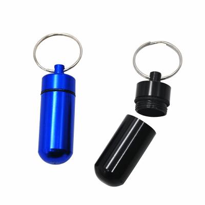 China 1Pcs Outdoor Portable Waterproof Pill Snuff Snorter Bottle Box With Iron Keychain Mini Aluminum Alloy Bin Storage Jar YX-008RA for sale