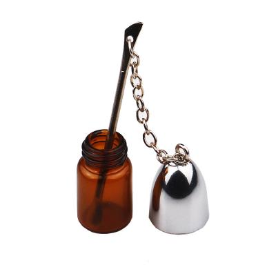 China HOCK size 51 56 67mm diameter 15mm small glass metal bottle Snorter bullet container pill case secret snuff jar with spoon for sale