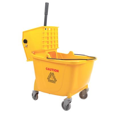 China Sustainable Hotel Cleaning Plastic Magic Flat Mop 360 Squeezer Bucket With Side Press Wringer for sale