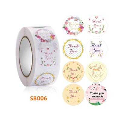 China Custom Printed Cartoon Sticker Thank You White Flower Floral Luxury Round Sticker Roll for sale