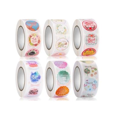 China Custom luxury cartoon sticker decoration thank you self-adhesive black round sticker roll flower sticker for sale