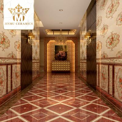 China Europe Classic 600X600 Gilded Gold Polished Crystal Glossy Ceramic Tiles Retro Floor Wall Porcelain Tiles Flower Brick for sale