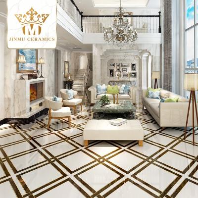 China Modern Europe Style 600X600 Golden Polished Crystal Glossy Ceramic Tiles In Black And White Floor Wall Unlimited Splicing Tiles for sale