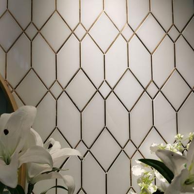 China Luxury White Gold Marble Europe Metal Mosaic Tiles and Hotel Villa Wall Ceramic Brass Ceramic Decorative Tiles for sale