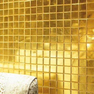 China Luxury Luxury 24K Gold Foil Mosaic Bathroom Toilet Background Wall Hotel Villa Venetian Glass Gold Mosaic Tile for sale