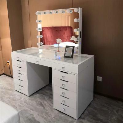 China (Others) US Luxury Smart Adjustable Stock Led Lighted Vanity Mirror Girls Bedrooms Modern Makeup Table Set With Mirror for sale