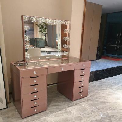 China (Others)Adjustable Stock in USA Bedroom Furniture Set Handle Dressing Crystal Mirror Set High Table Painting Makeup Glass Top Vanity for sale