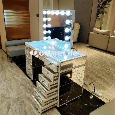 China (Others)Docarelife Adjustable Home Hollywood Furniture Dressing Vanity Table With Lighted Mirror Makeup Mirror for sale