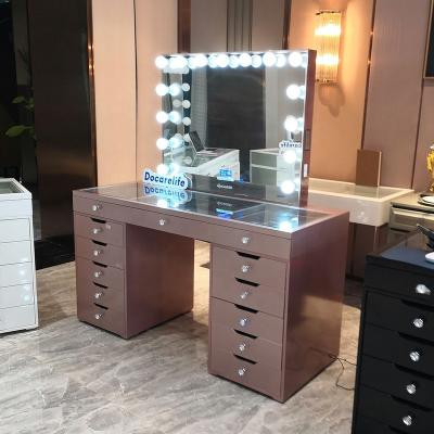 China (Other) adjustable actions in the USA! Docarelife Modern Home Furniture Hollywood Vanity Dressing Table Glass Top Makeup Sets With Lighted Mirror for sale