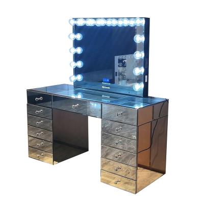 China 2 2 USB outlets and stock IN US! Docarelife Hollywood Furniture Makeup Vanity Desk Lighted Dresser Mirrored Glass Dressing Table for sale