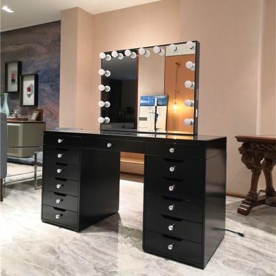 China Large Storage Vanity Set with LED Lights, Makeup Table with 13 Large Drawer and Dresser Desk Set with Hollywood Mirror, Dresser Desk for sale