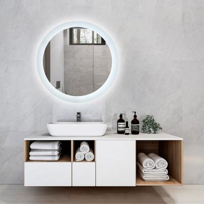 China Lighted Stock in US Wall Counted Bathroom Vanities with Led Mirror Glass Frame Led Bathroom Mirror with Led Light Circle for sale