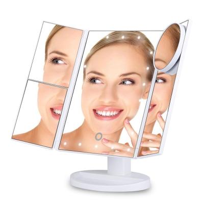 China Lighting Three Foldable Sides LED Makeup Desk Mirror For Vanity Girls for sale