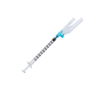 China High Quality SUS 304 BERPU Hypodermic Needle Luer Slip Sterile Disposable Syringe 1ml With Safety Needle For Medical Use for sale