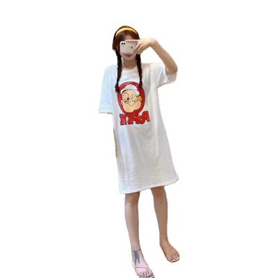 China Breathable Woman Sleep Dress Night Wear Cartoon Print Ladies Sleep Dress Ladies Long Nightgown Short Sleeve Woman for sale