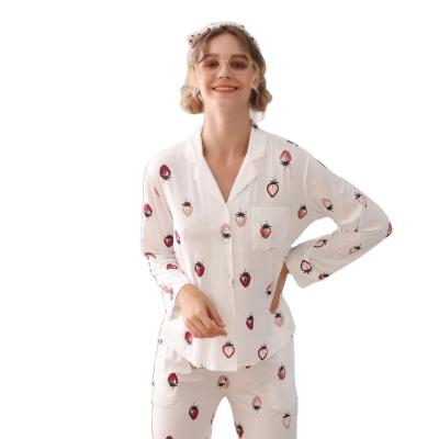 China Kawaii Thermal Pajamas Women Long Sleeves Pants Two Pieces Pajama Set New Fashion Modal Fabric Breathable Home Clothing Strawberry for sale