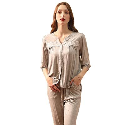 China New Women's Thermal Soft Modal V-Neckline Women's Thermal Soft Women's Pajamas Solid Casual Sleepwear Pajamas Women Fashion Style Homesuit Homeclothes for sale