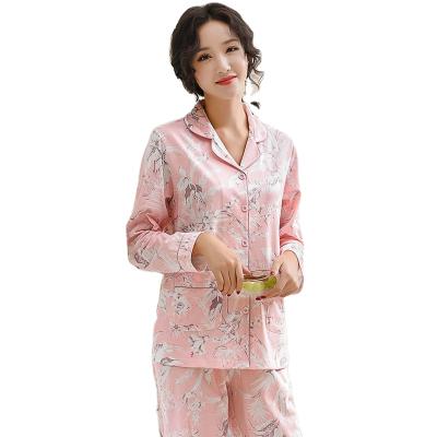 China Women's 100% Pure Cotton Breathable Luxury Floral Pijamas Rose Pajamas Suit Cardigan Plus Size Female Leisure Home Clothes for sale