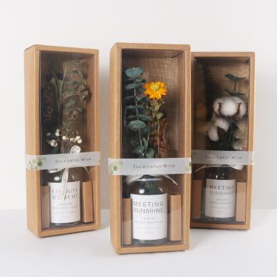 China Home Decor Boho Wedding Home Preserved Handmade Dried Cotton Eucalyptus Mixed Flower Bouquets In Glass Bottle Flower Arrangement Box for sale