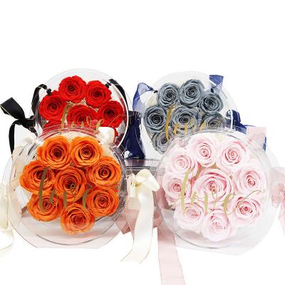 China Real Touch Preserved Roses Natural Long Last Eternity High Quality Silk Ribbon In Gift Box Acrylic Rose For Valentine Mother's Day Gifts for sale