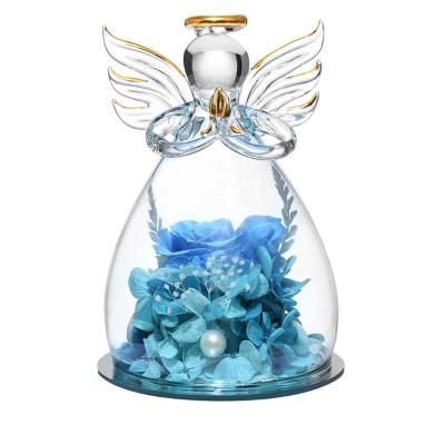 China Wedding Flower Arrangements Romantic Eternal Eternal Enduring Preserved Dome Yuntu Rose In Angel Shaped Glass For Valentine's Day Gift Mother's Day for sale