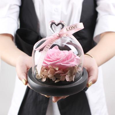 China Wedding Flower Arrangements Preserved Eternal Rose in Heart Shaped Glass Dome Gift Box Roses for Valentine's Day Mother's Day Gift for sale