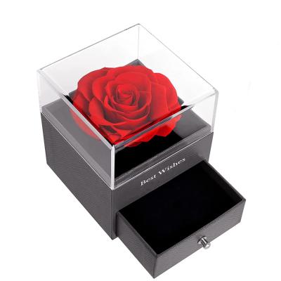 China Wedding Flower Arrangements Amazon Infinity Rose OEM Designs Custom Preserved Forever Long Lasting Roses In Acrylic Box For Valentines Mother's Day Gifts for sale