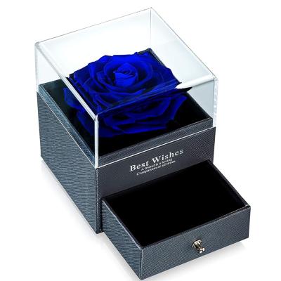 China Wedding Flower Arrangements Highly Welcomed Amazon Infinity Rose Ring Box Preserved Flower Eternal Roses in Acrylic Box for Mother's Day Valentines Gift for sale