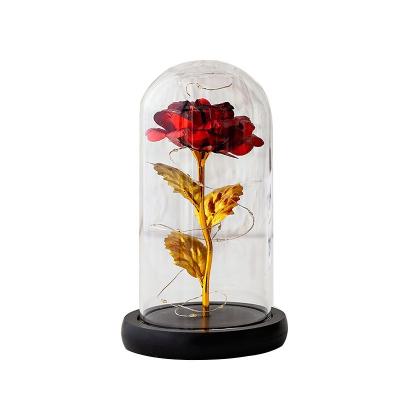 China Furniture decoration LED glass cover Christmas gold foil rose transparent creative night light to send her girlfriend Valentine's Day gifts for sale