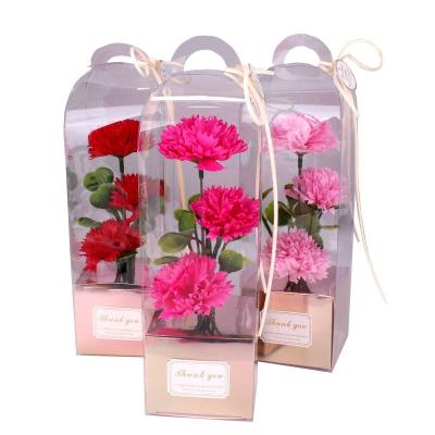 China Mother's Day and Teacher's Day Gifts Amazon Supplies Carnation PVC Gift Box for Mother's Day and Artificial Flower Bouquets for Teacher's Day for sale