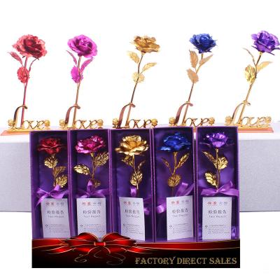 China Beautiful 2020 Artificial Flower Wedding Companion Gift Valentine's Day Colorful 24K Gold Foil Rose Rose Gold Plated Gift Box for sale