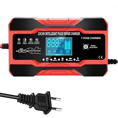 China China-chic New Motorcycle Car Battery Charger 12V 10A 24V 5A Pulse Repair Charger With LCD Display Auto Smart Fast Auto Battery Charger for sale