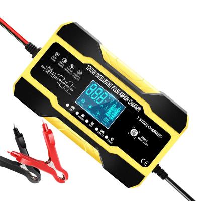 China New Car Battery Charger 12V 10A/24V 5A China-chic LCD Display Fully Automatic 7-Stage EU Plug Car Charger Fast Charging Smart Repair for sale