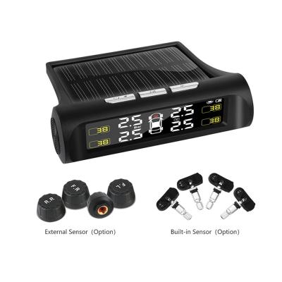 China Original Solar Power USB TPMS Car Tire Pressure Monitoring System 4 LCD Display External/Internal Sensors For SUV Temperature Warning HJ-TP01 for sale