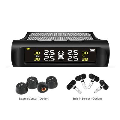 China Solar Power Car TPMS Digital LCD Display Car Security Alarm Tire Pressure Monitoring System With 4 Sensors HJ-TP01 for sale