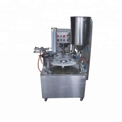 China Automatic rotary type food plastic cup filling and sealing machine for yogurt ice cream milk fruit juice spice jam for sale